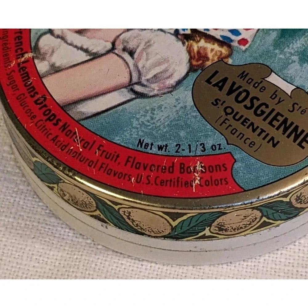 French Tart Advertising Tin Lemons La Vosgienne Petite Drops France Trinket Vtg